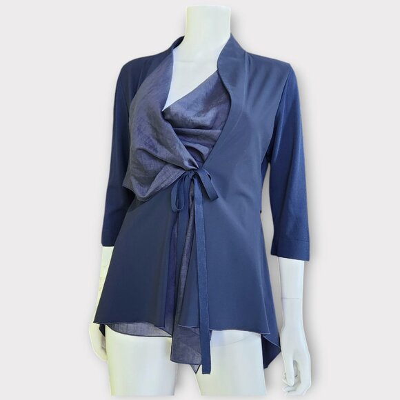 CREA Concept Wrap Cardigan EU 42 US L Navy Blue Flowy Blouse LagenLook - Picture 2 of 7